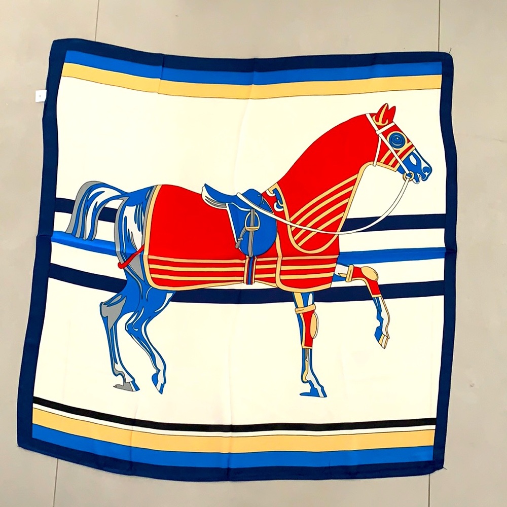New Big Vintage Horse Silk- Like Scarf